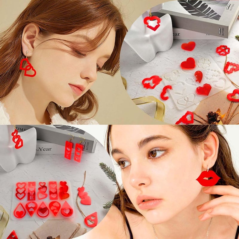 ZQYSING 4 Pack Resin Earring Molds with Holes, Resin Jewelry Molds Variety Heart Lips Crown Keys Lock Waterdrop Musical Notes Love, Shape Silicone Earring Pendant Bracelet Charm Mold - Image 5